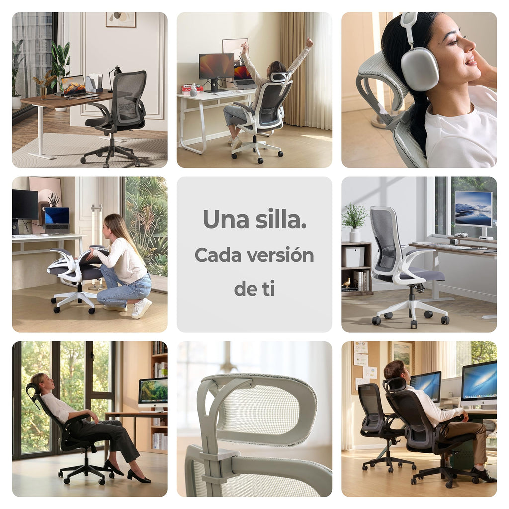 Tervo Modelo U | Silla de Oficina Plegable para Espacios Pequeños | Silla de Juego para Adultos y Niños | Silla de Ordenador de Malla Ergonómica para Dormitorio